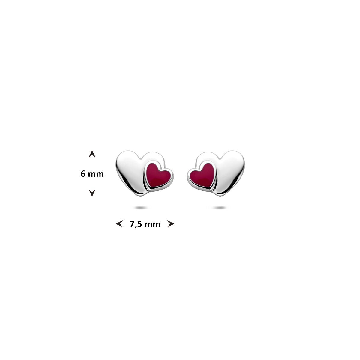 Puces d'oreilles en argent pour enfant avec un cœur en émail rose