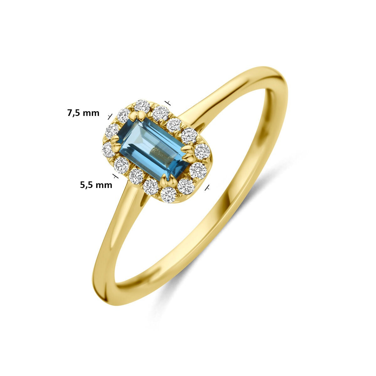 bague en or jaune 14k avec topaze bleue de Londres et diamant cultivé en laboratoire