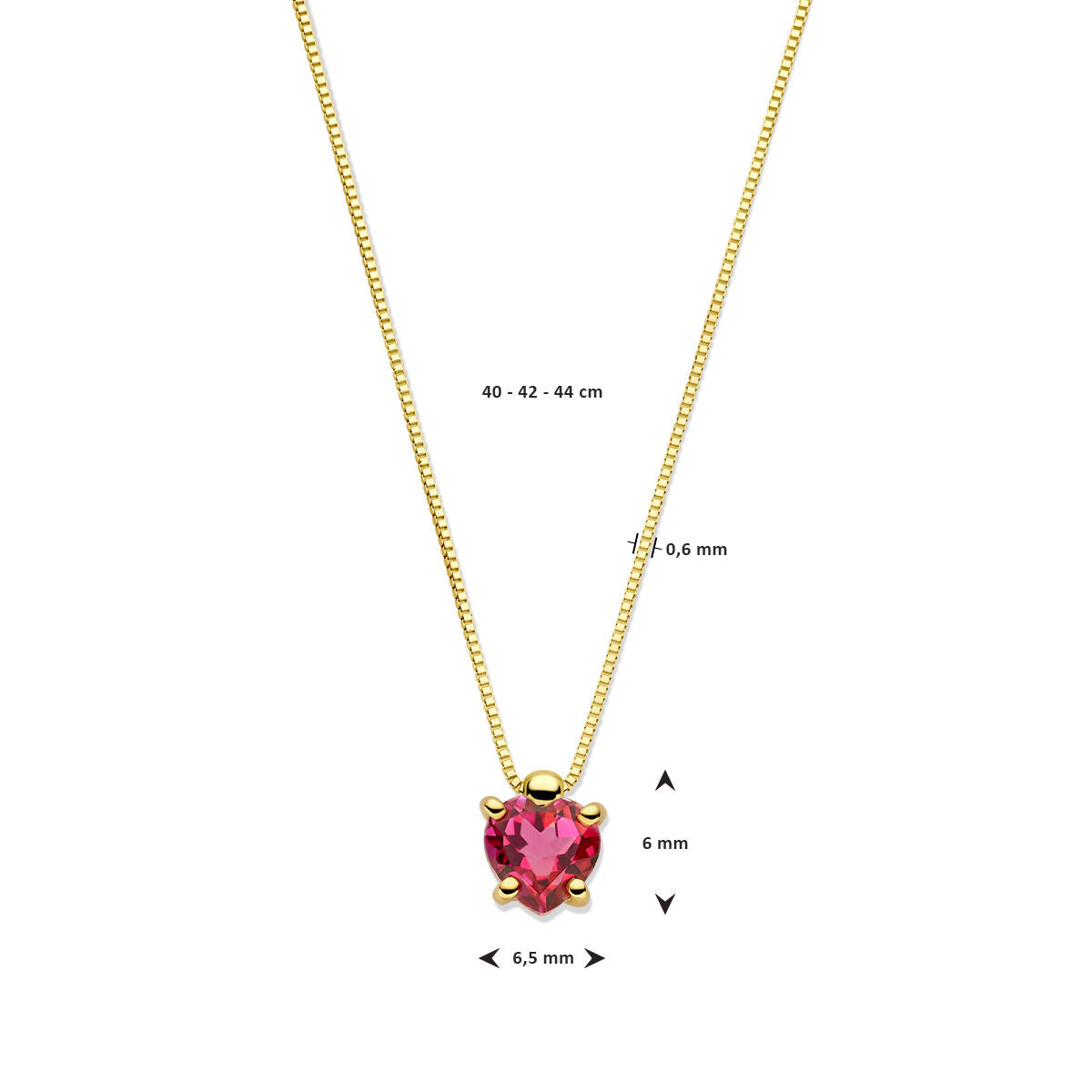 Collier en or jaune 14k avec topaze rose en forme de cœur