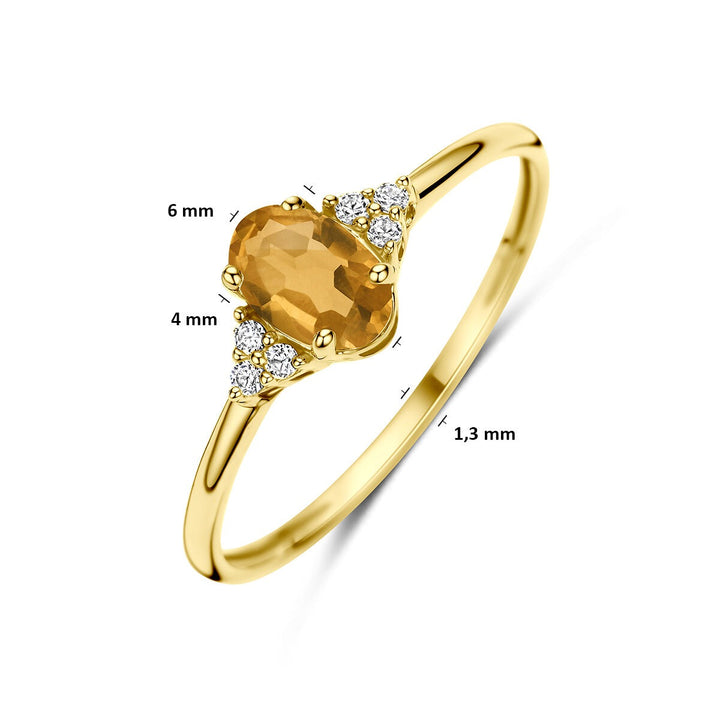 14k Geelgouden ring met citrien en zirkonia