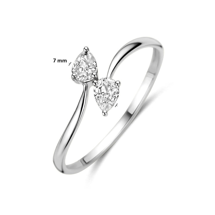 Gerhodineerd 925 zilveren ring met peervormige zirkonia