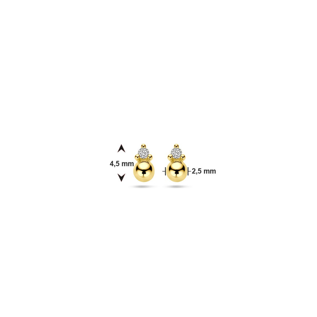 14k Geelgouden oorknoppen met bol en diamant