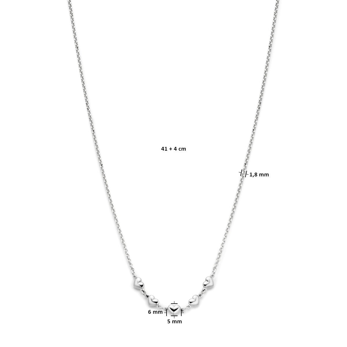 Collier en argent pour femme avec cœurs – collier rhodié 41-45 cm