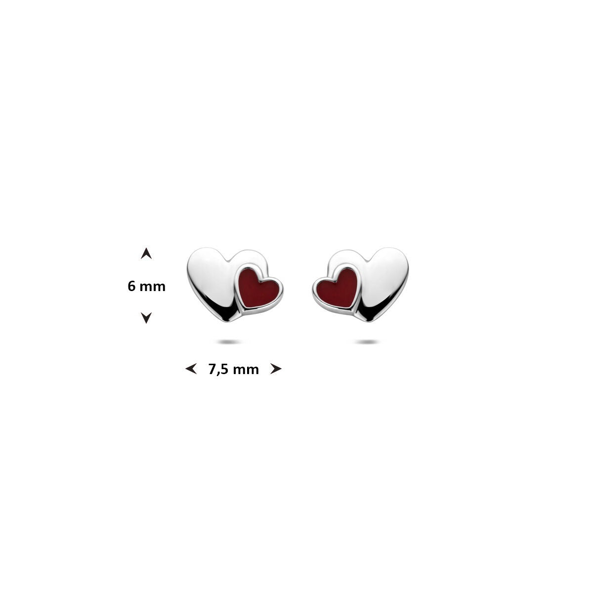 Puces d'oreilles pour enfant en argent – rhodié 925 argent avec émail rouge en forme de cœur