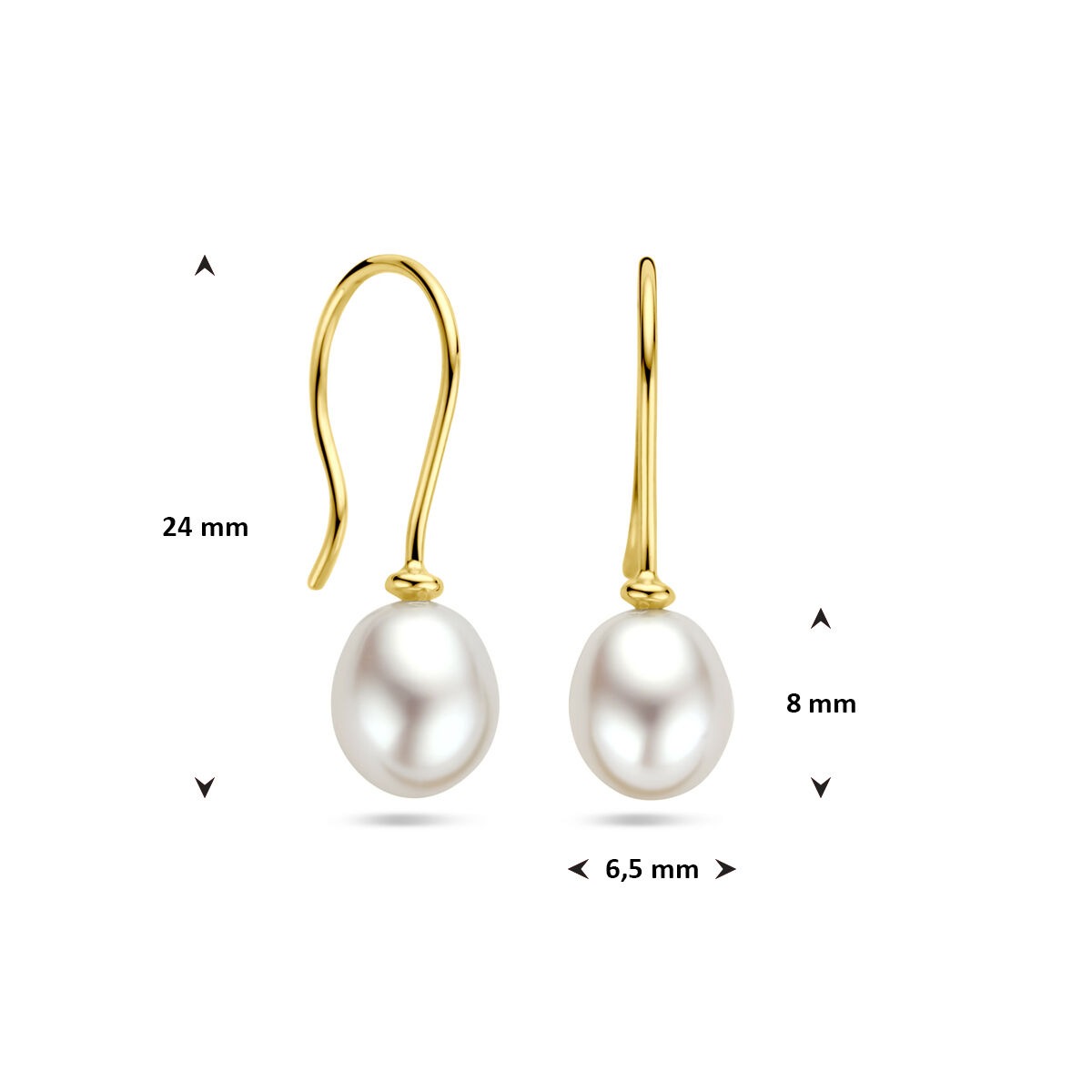 boucles d'oreilles en or jaune 9k avec perle d'eau douce