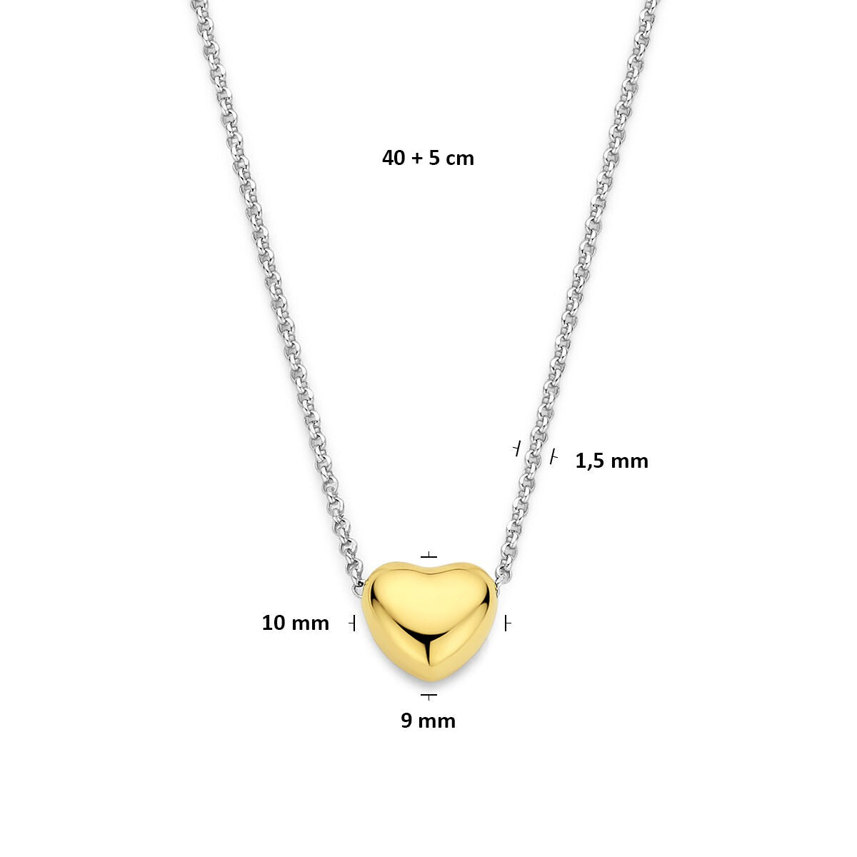 Collier en argent rhodié avec cœur plaqué or