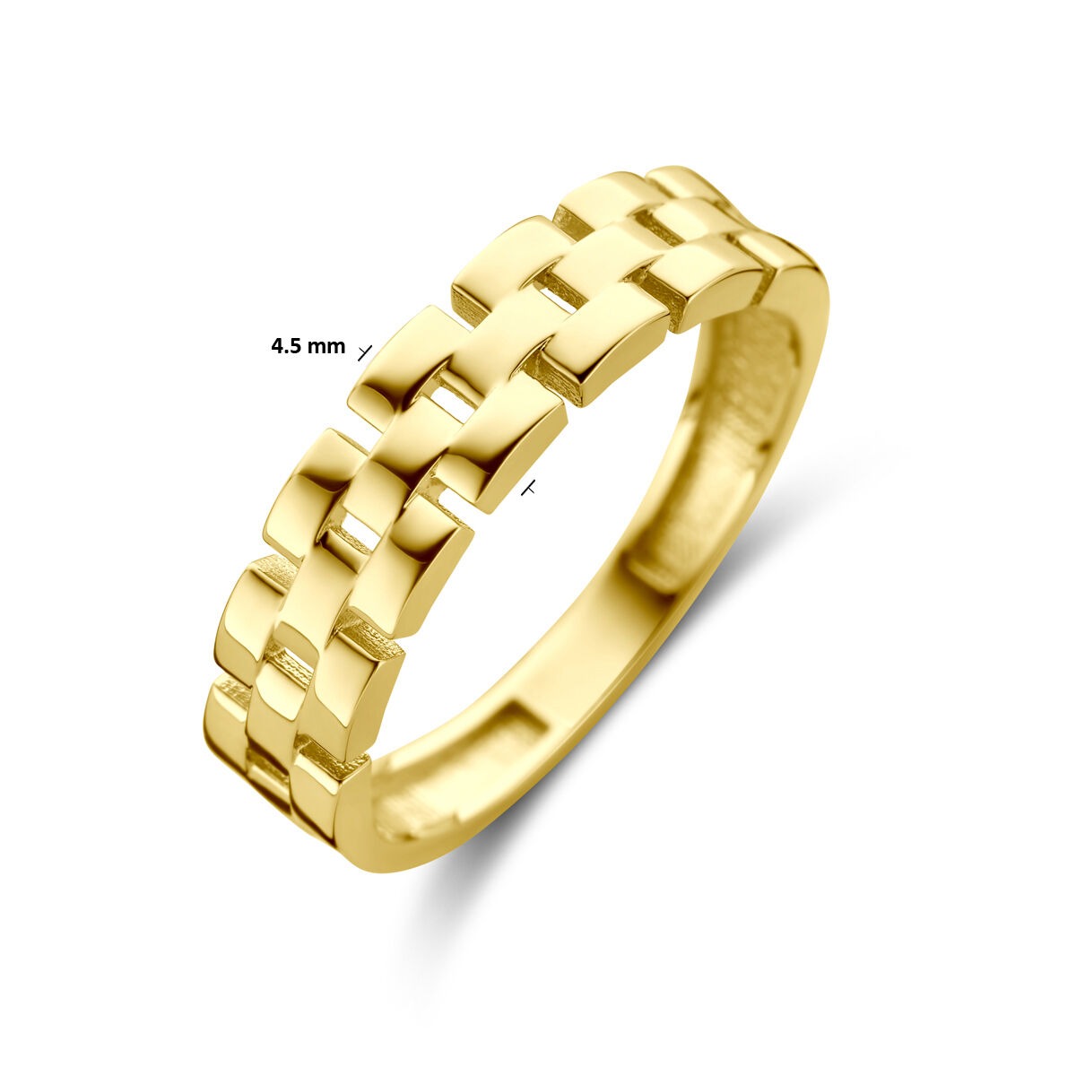 bague pour femme en or jaune 9k avec motif de maille – 4,5 mm de large