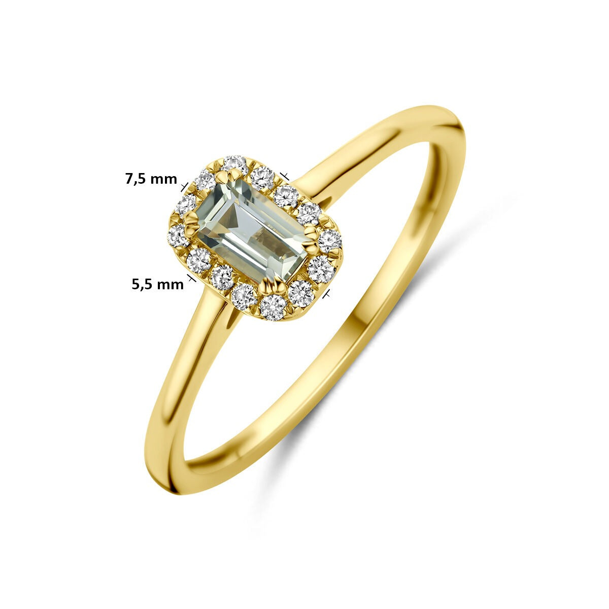 Bague en or jaune 14k avec améthyste verte et diamant cultivé en laboratoire