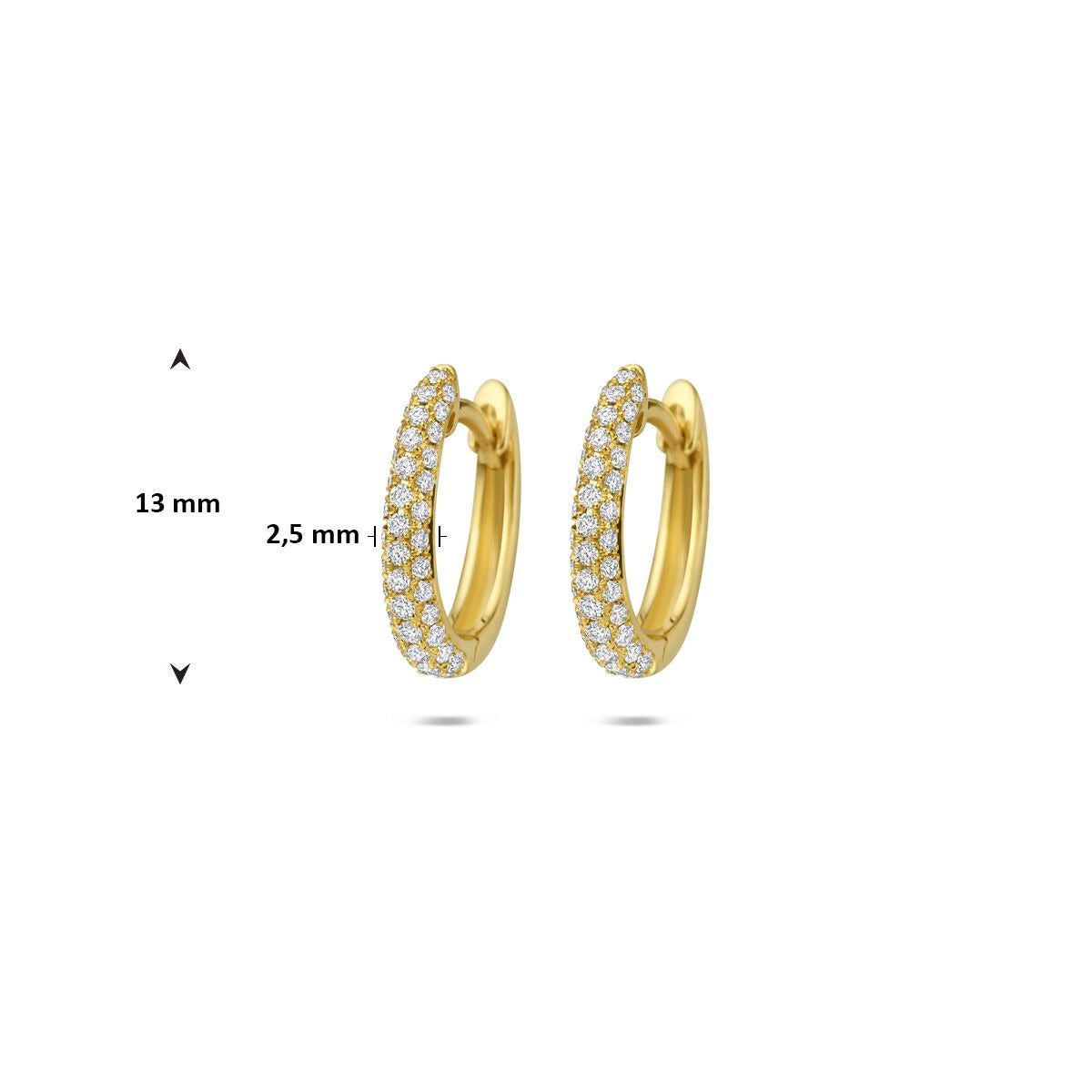 Créoles en or jaune 14k avec rangée de diamants
