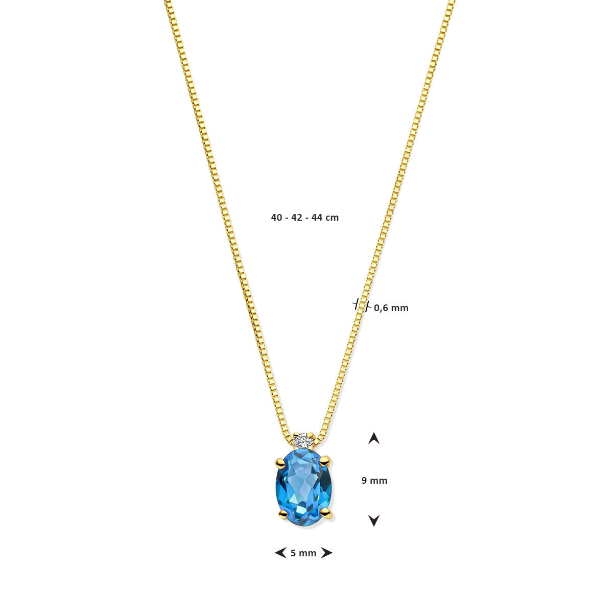 collier en or jaune 14k avec topaze London Blue et diamant