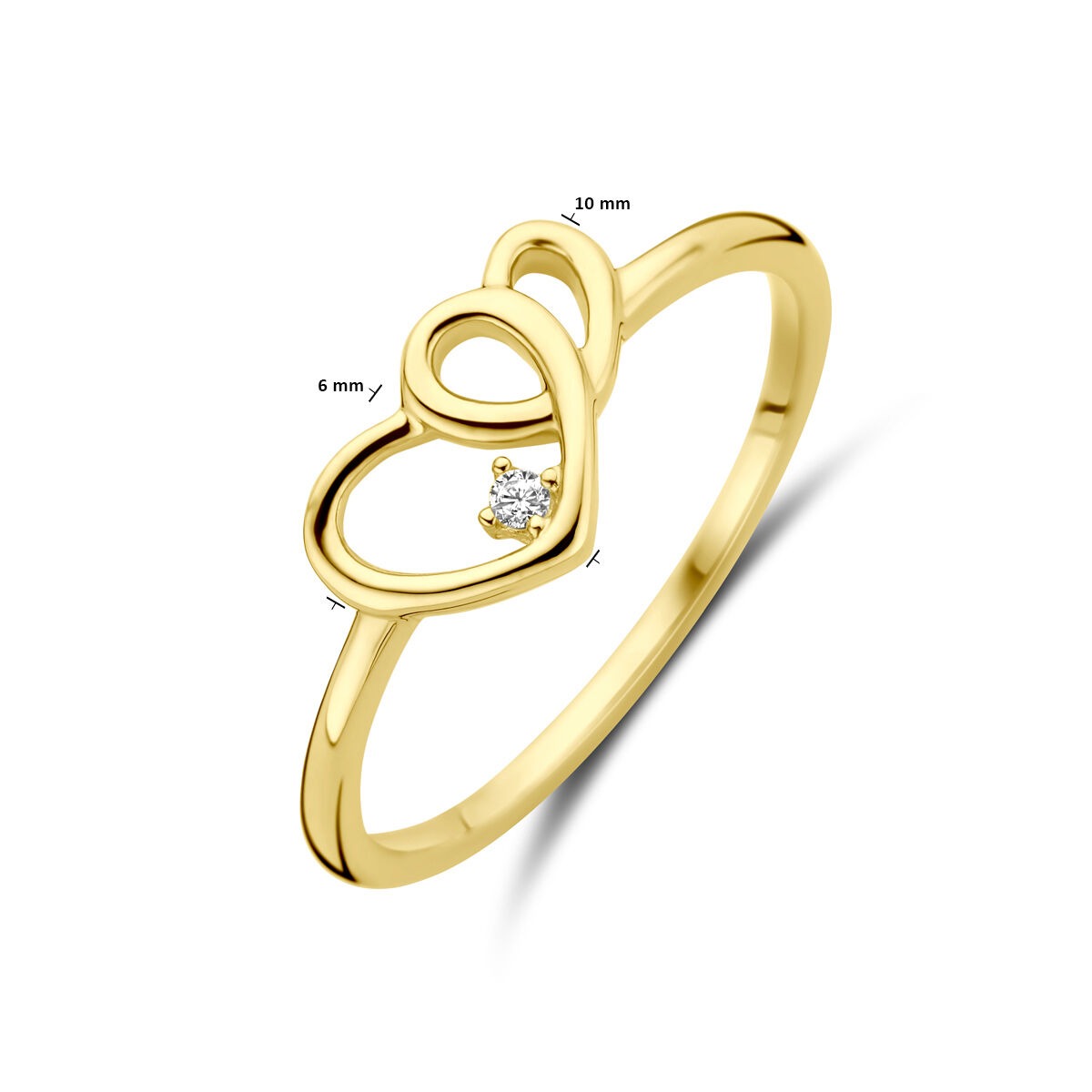 9k Geelgouden ring met hartjes en zirkonia