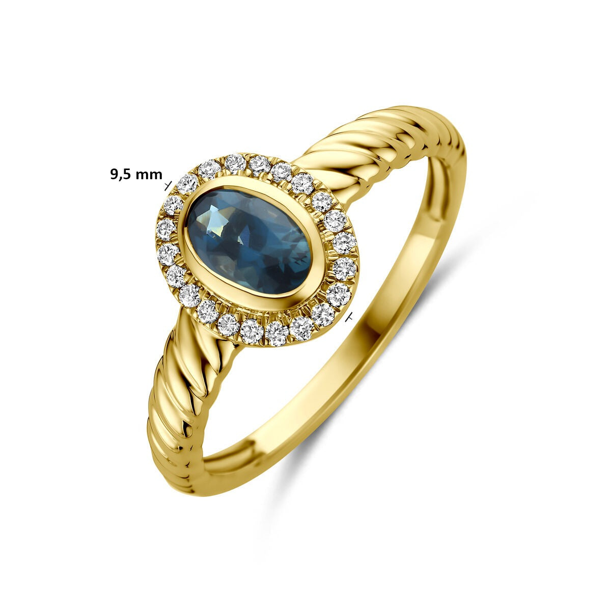 Bague en or jaune 14k avec topaze bleue de Londres et diamant cultivé en laboratoire