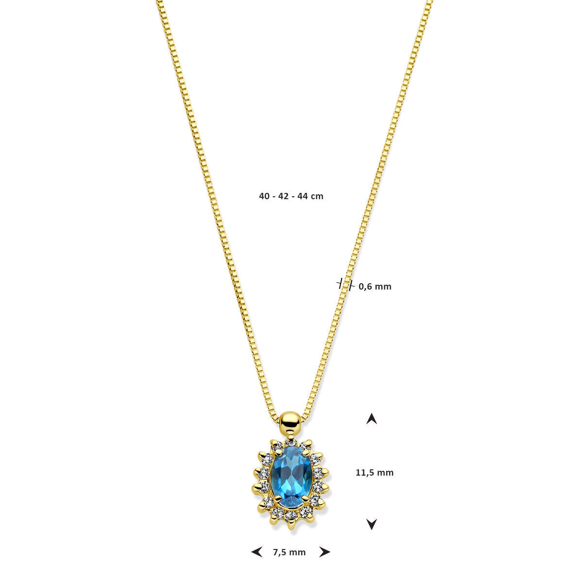 collier en or jaune 14k avec topaze London Blue et diamant