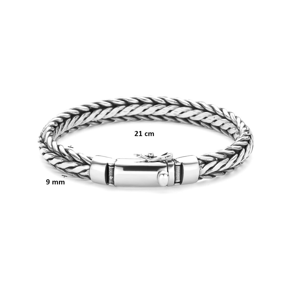 Bracelet pour homme en argent oxydé – maille en queue de renard 9 mm