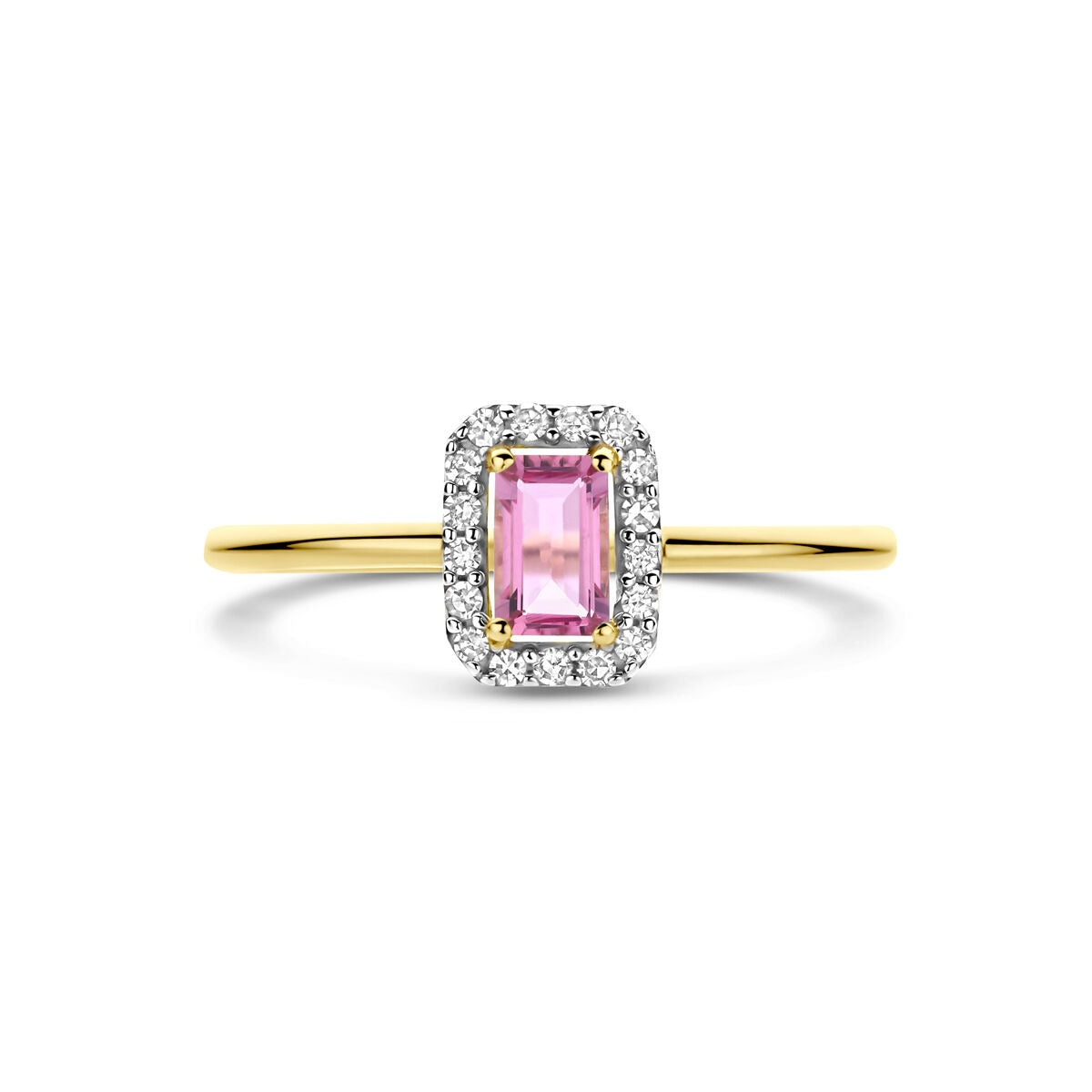 Bague pour femme en or avec tourmaline rose et diamant – or jaune 14k