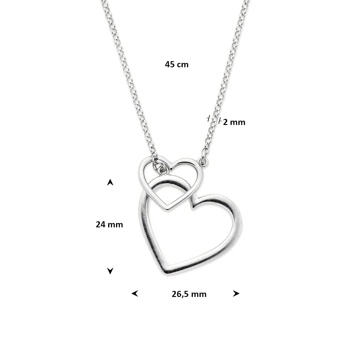 Collier en argent 925 rhodié avec cœurs doubles