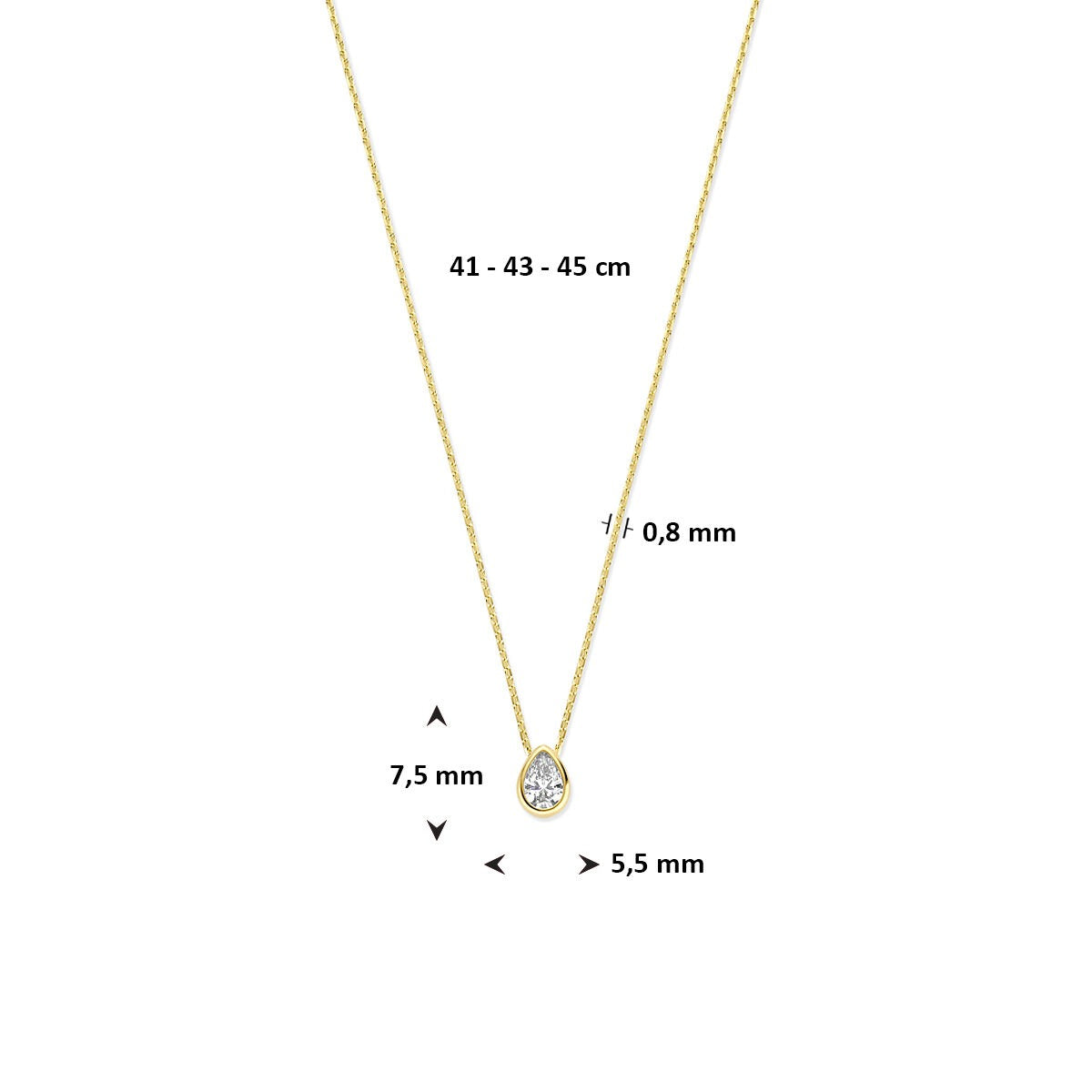 collier en or jaune 14k avec zircone