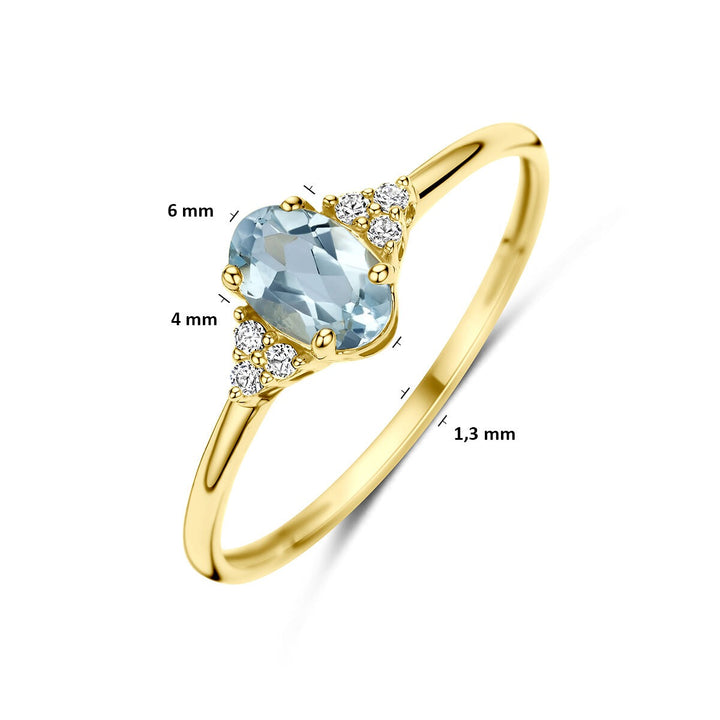 14k Geelgouden ring met blauwe topaas en zirkonia