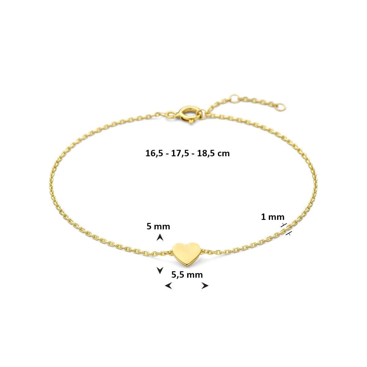 Bracelet pour femme en or jaune 14k avec cœur