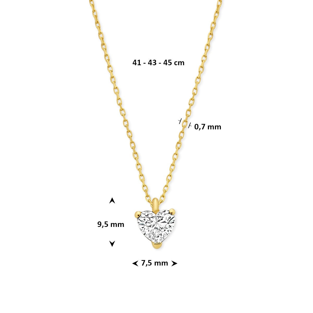 Collier en or jaune 14k avec diamant lab grown en forme de cœur 1.00ct