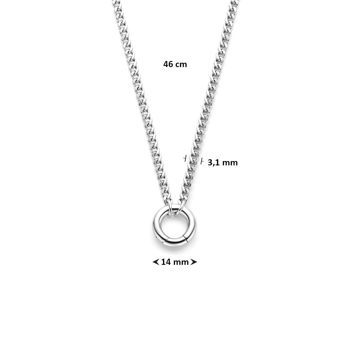 Collier gourmette en argent rhodié avec connecteur rond