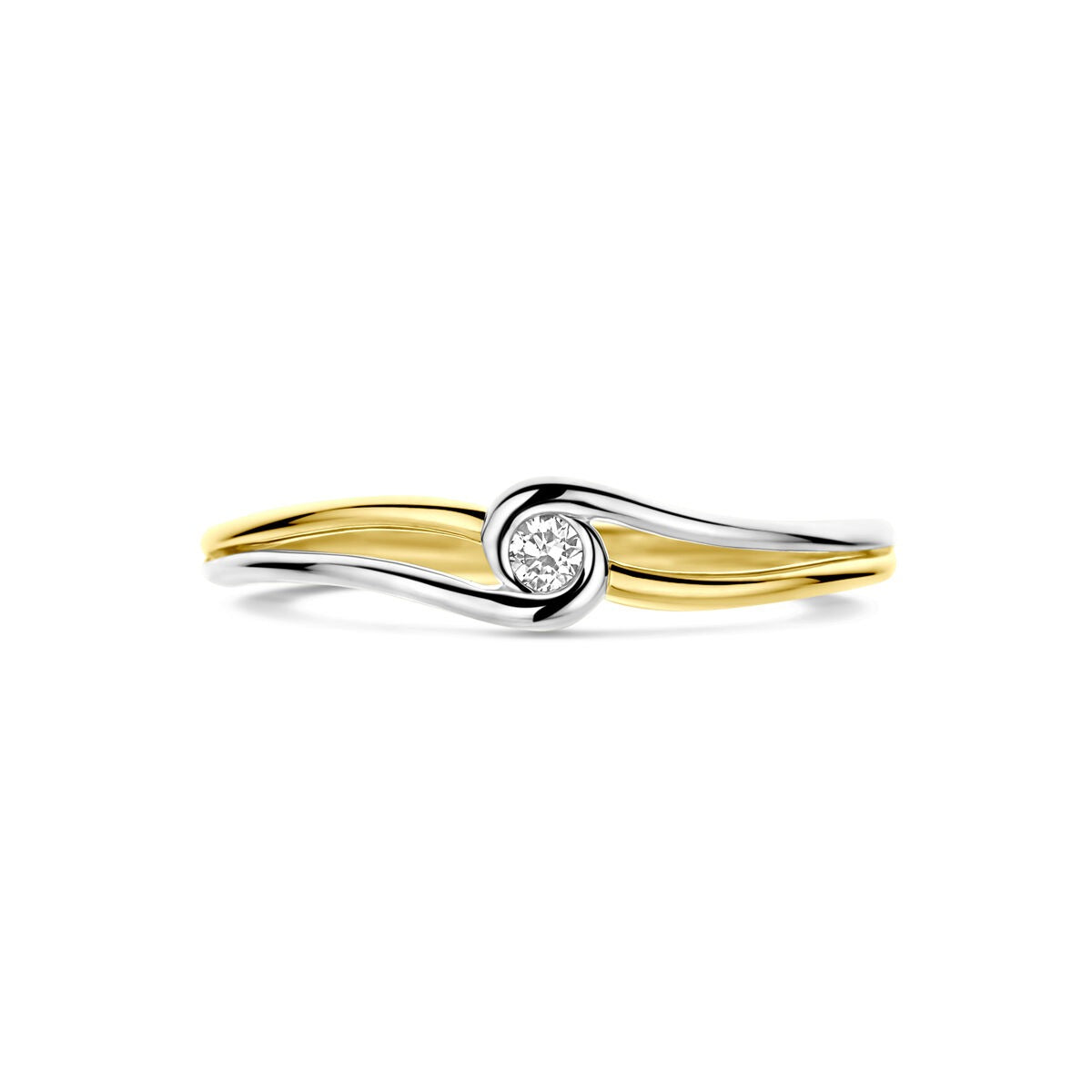 Bague pour femme bicolore en or avec diamant – or jaune et or blanc 14k