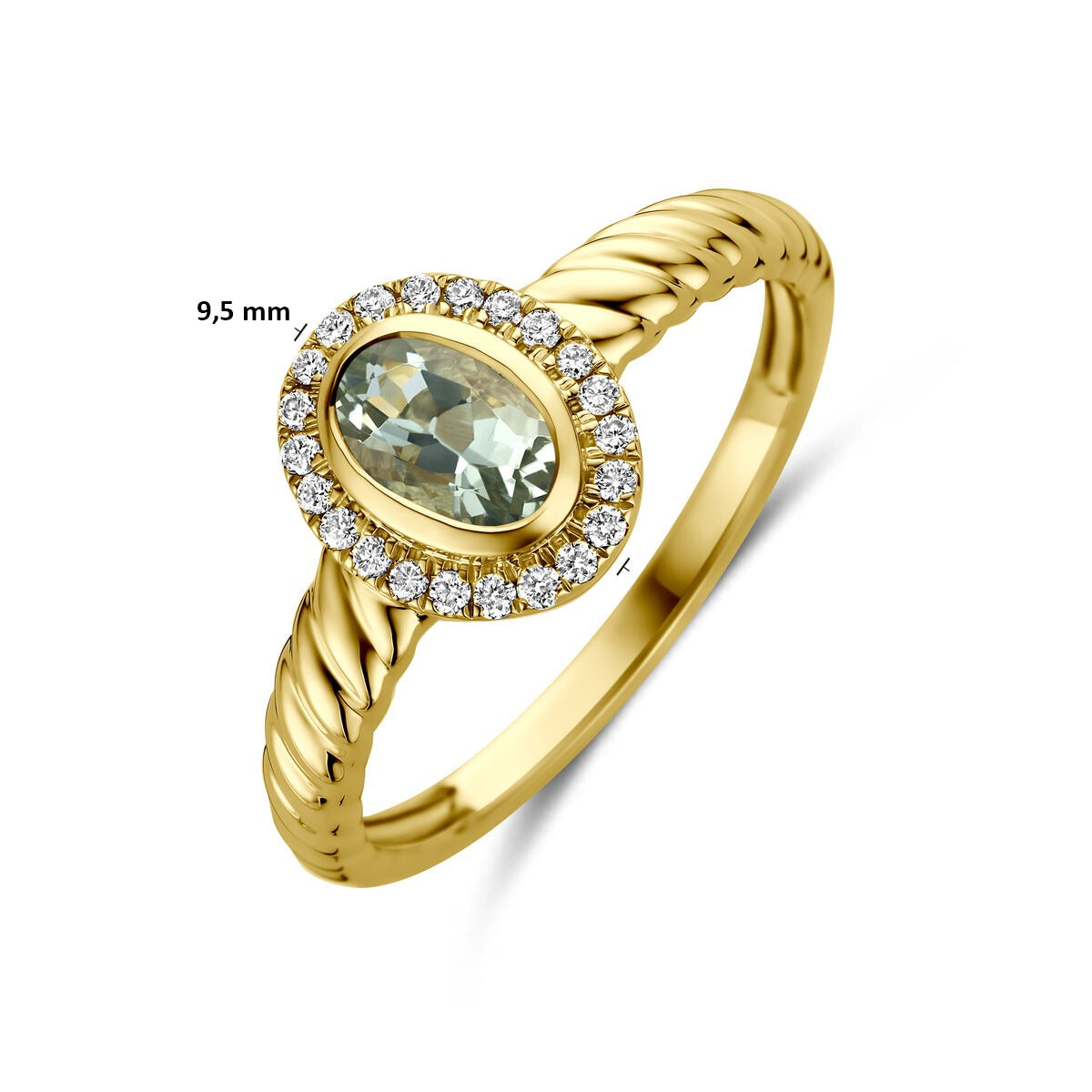 Bague en or jaune 14k avec améthyste verte et diamant cultivé en laboratoire