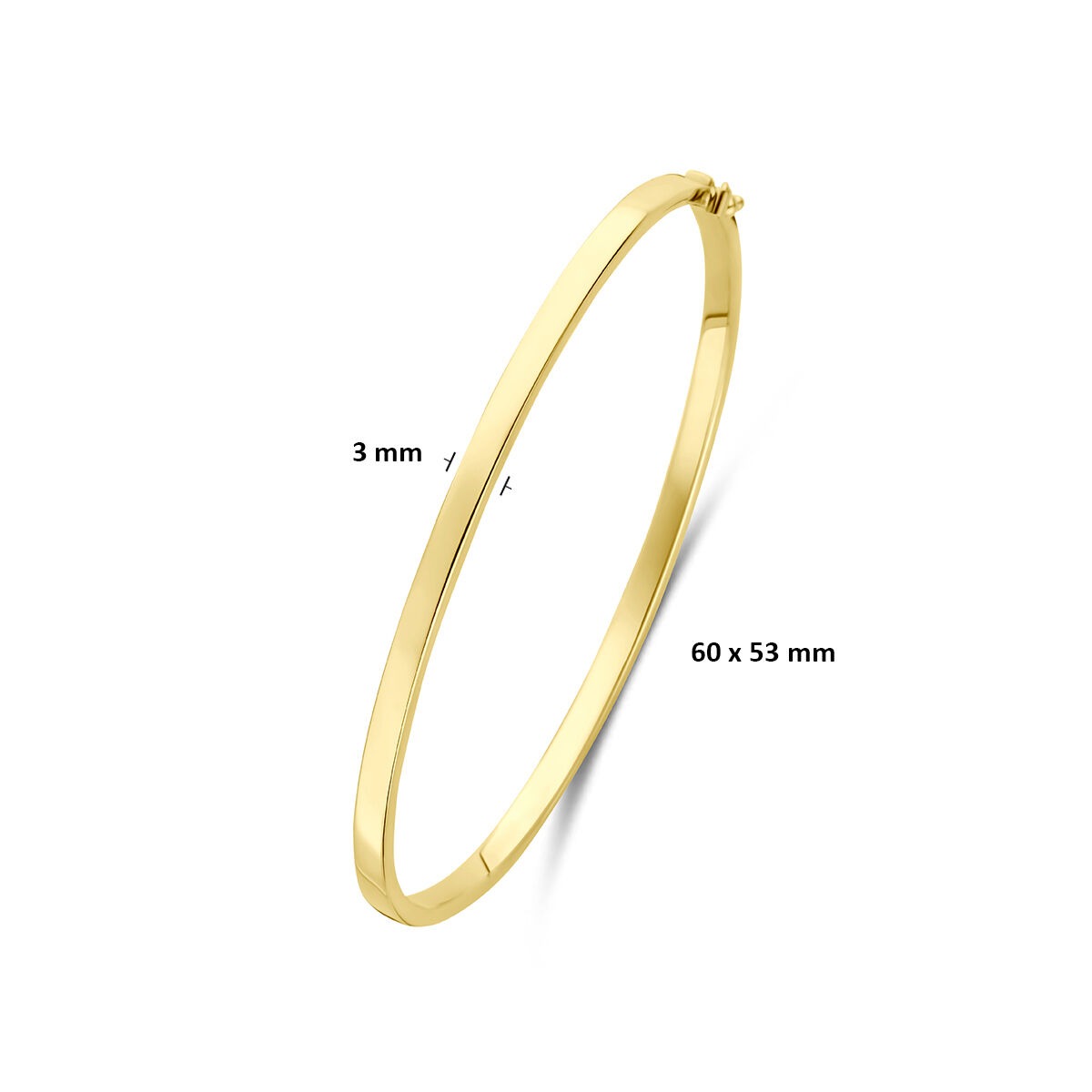 Bracelet bangle en or jaune 9k avec tube plat et noyau en argent