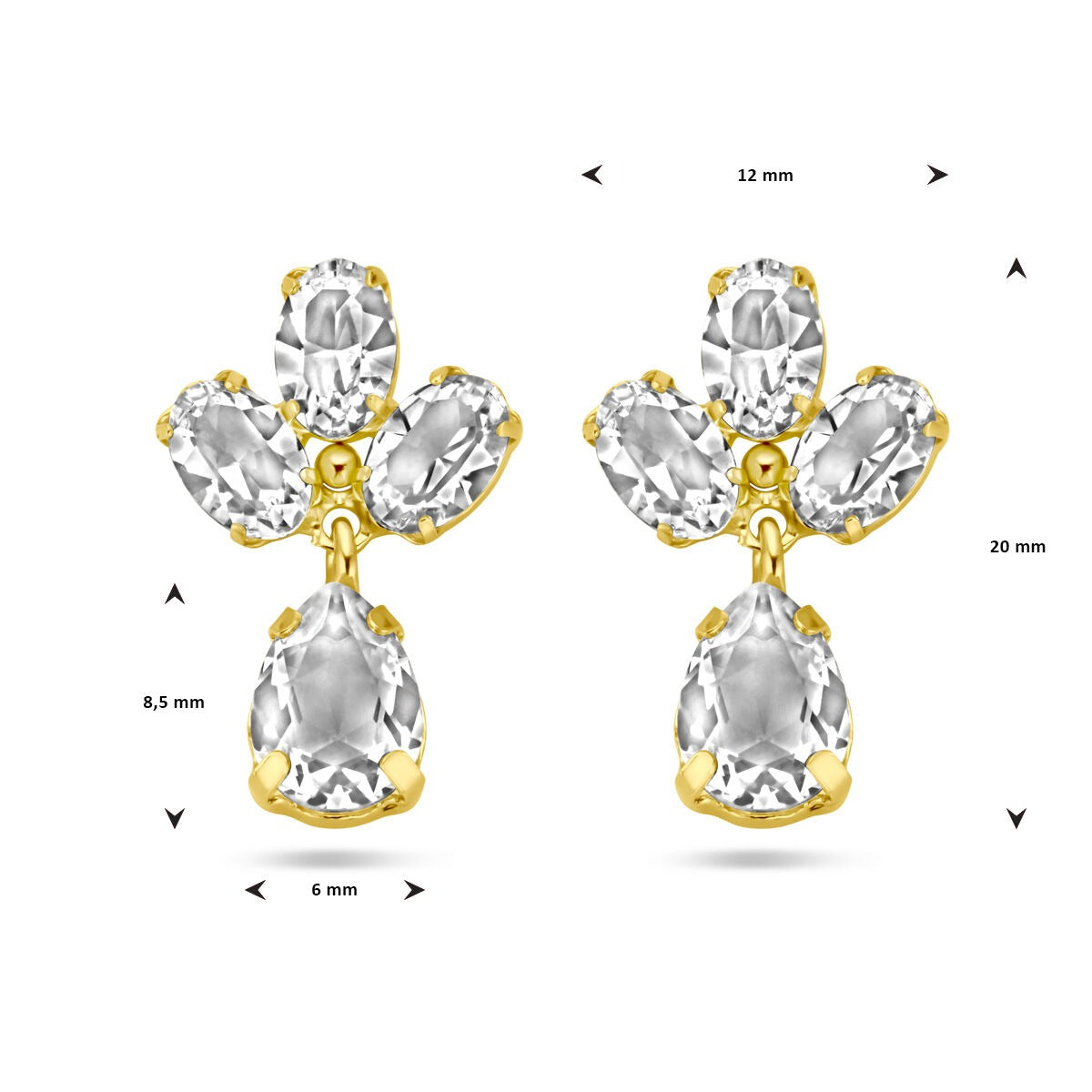 Boucles d'oreilles en argent plaqué or avec cristal Swarovski – or jaune sur argent 925