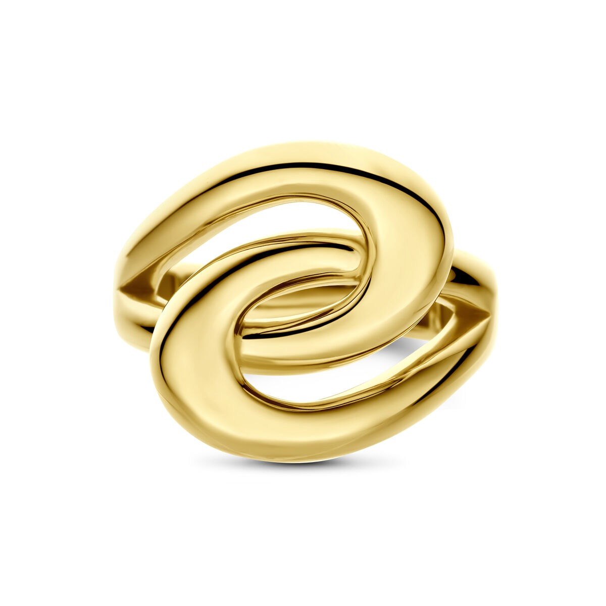 Bague en or jaune 14 carats avec un design entrelacé.