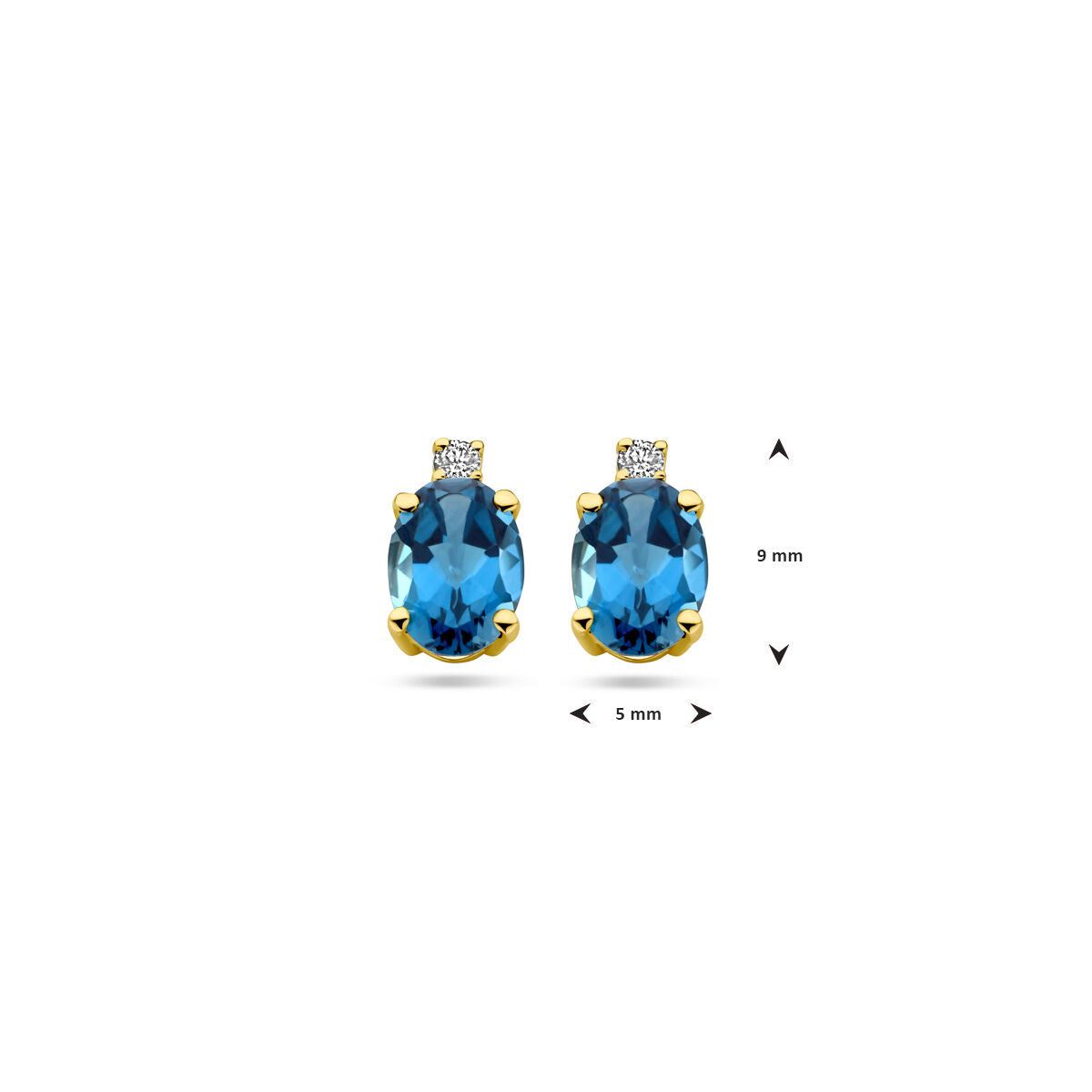 Puces d'oreilles en or jaune 14k avec topaze London Blue et diamant
