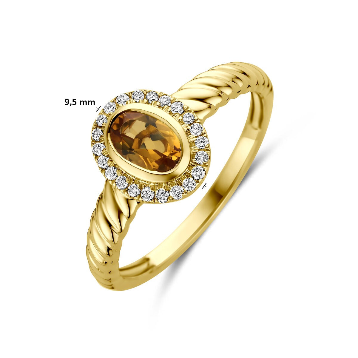 Bague en or jaune 14k avec citrine et diamant cultivé en laboratoire