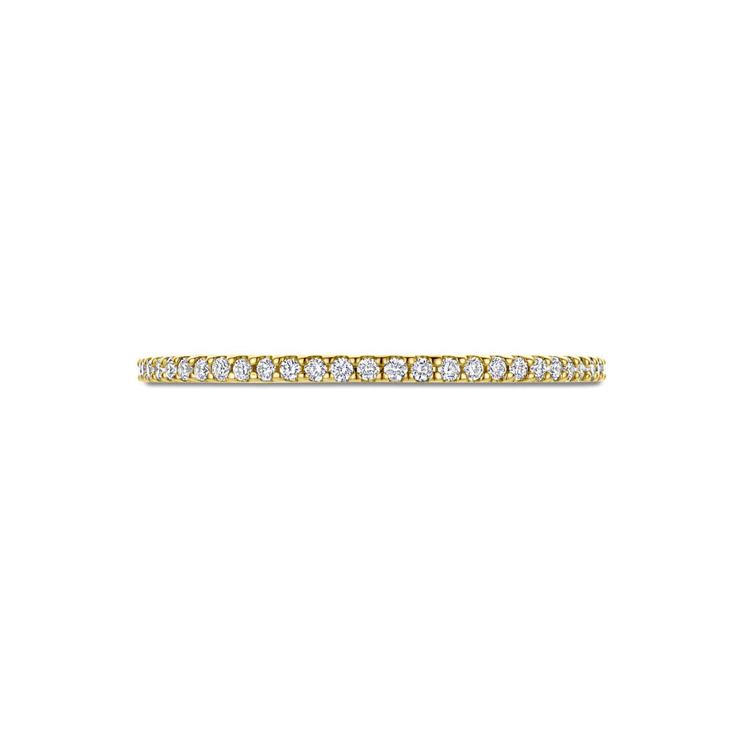 14k Geelgouden damesring met diamant – fijne alliance