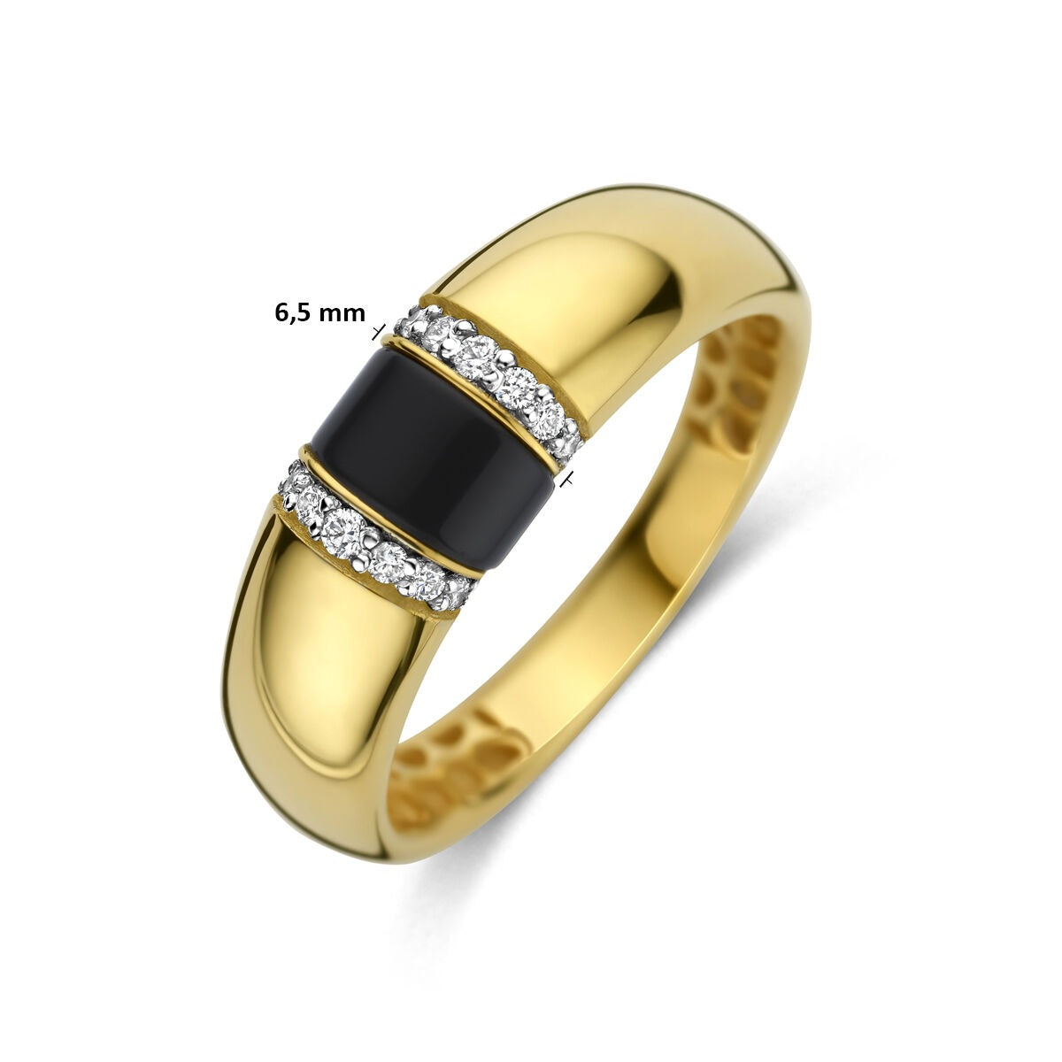 Bague pour femme en or jaune 14k avec onyx et diamant – 6,5 mm de large