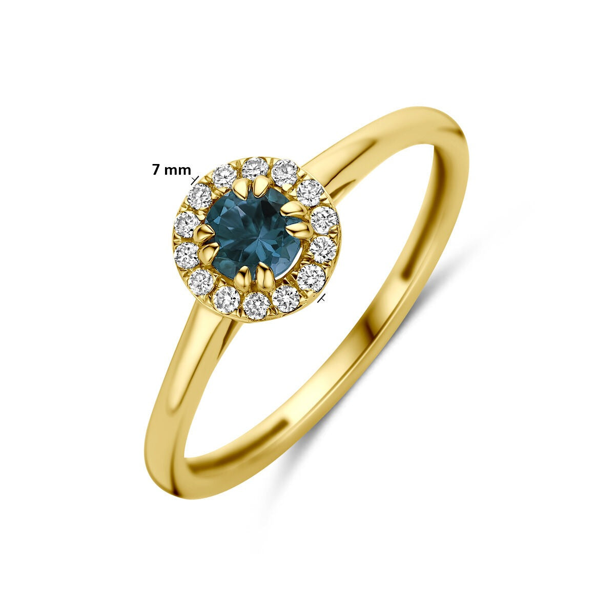 Bague en or jaune 14k avec topaze bleue de Londres et diamant cultivé en laboratoire