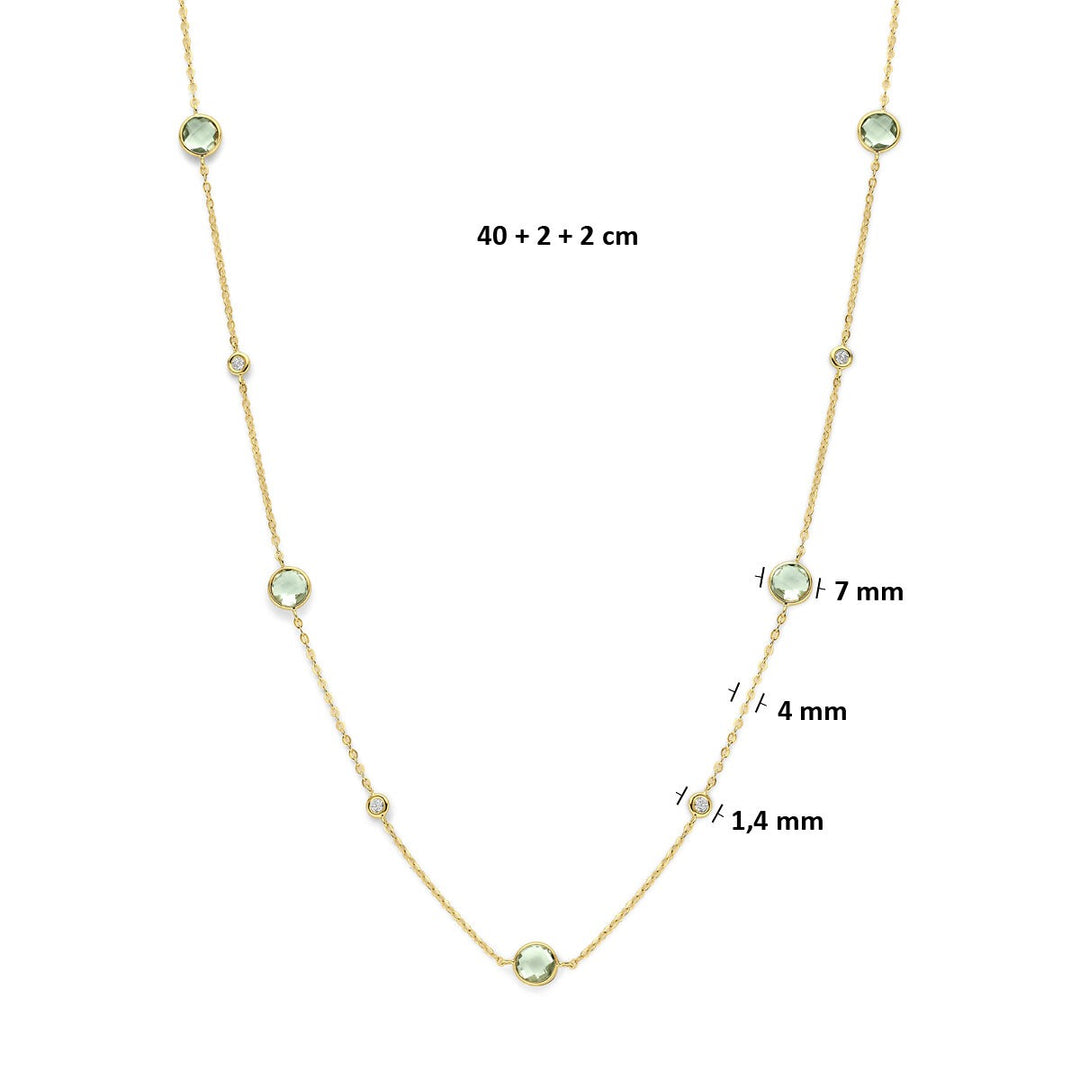 14k geelgouden collier met groene amethist en diamant 0,25 ct