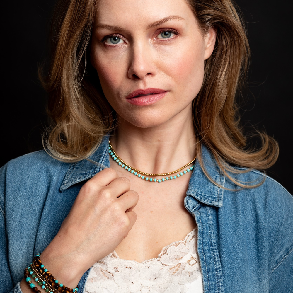 Collier Mix Turquoise Or - 4mm (38cm)