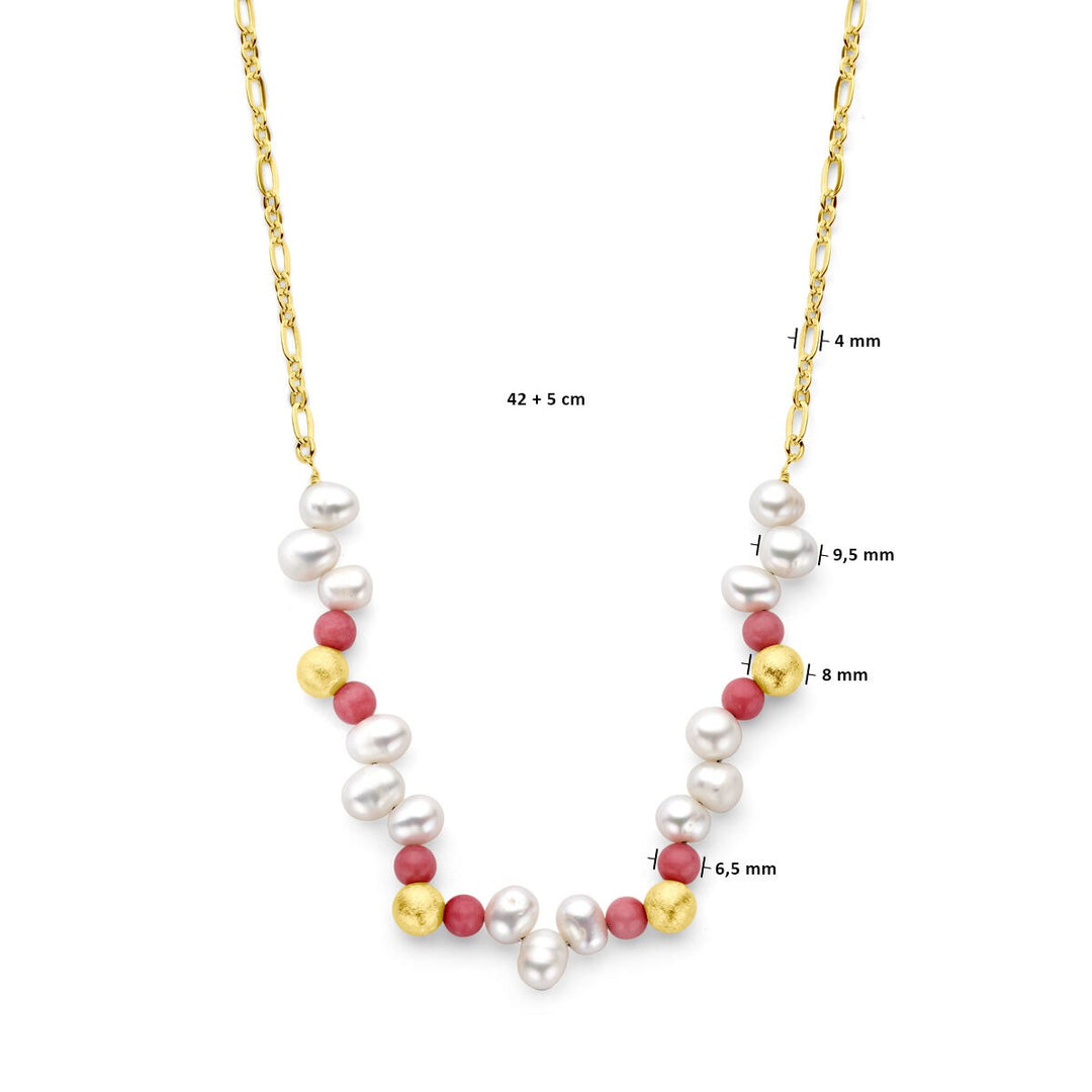 Verguld zilveren collier met zoetwaterparels en roze jade – 925 zilver