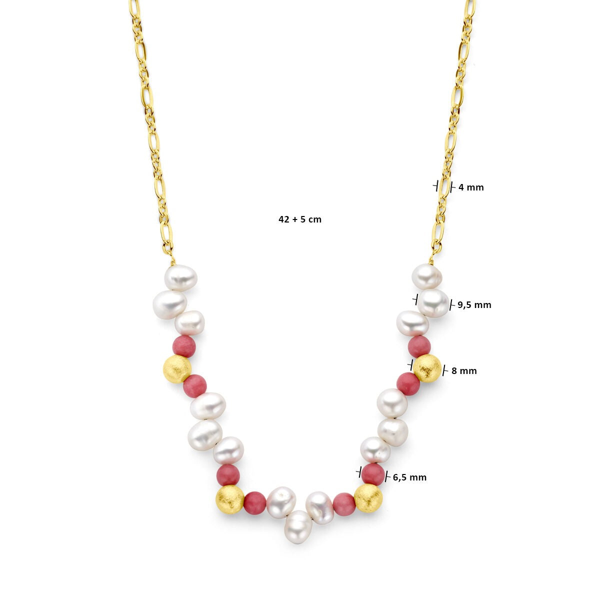 Collier plaqué or en argent avec des perles d'eau douce et jade rose – argent 925