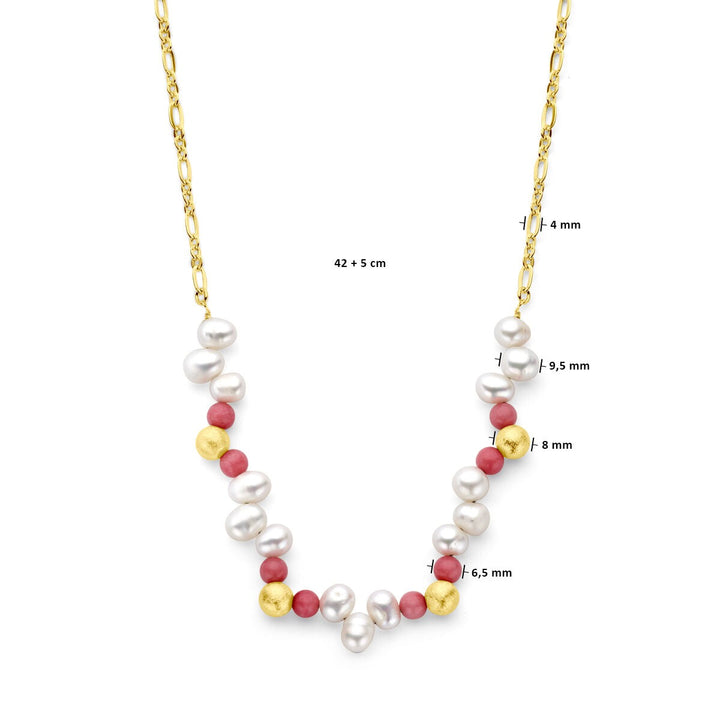 Verguld zilveren collier met zoetwaterparels en roze jade – 925 zilver