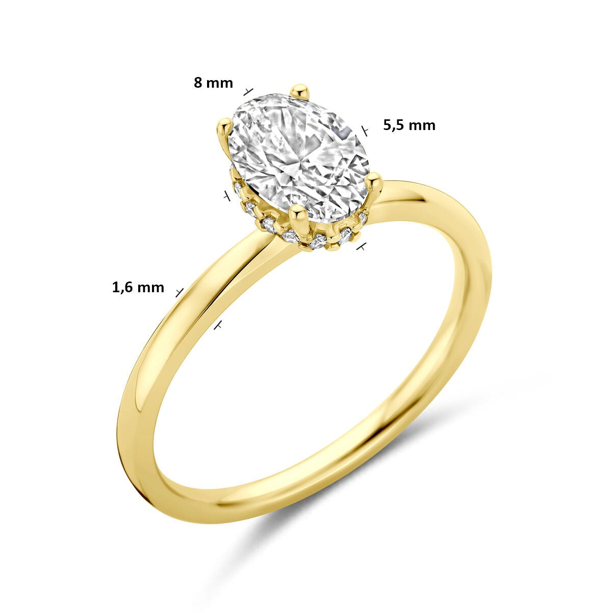 Bague en or jaune 14k avec diamant lab grown ovale