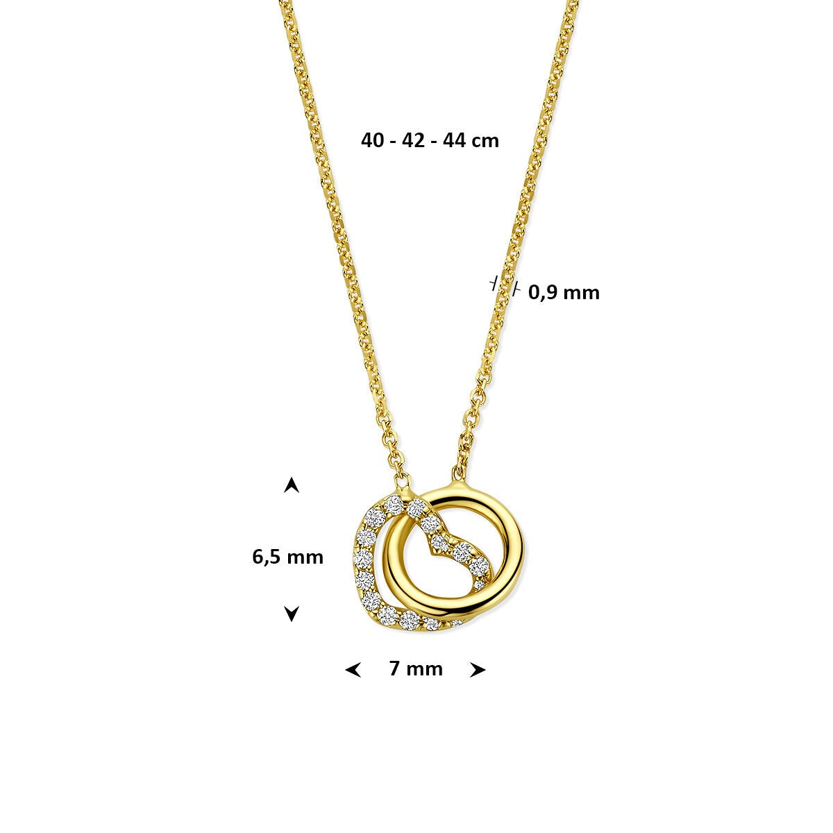Collier en or jaune 14k avec cœur et rond, serti de diamant lab grown 0.09ct