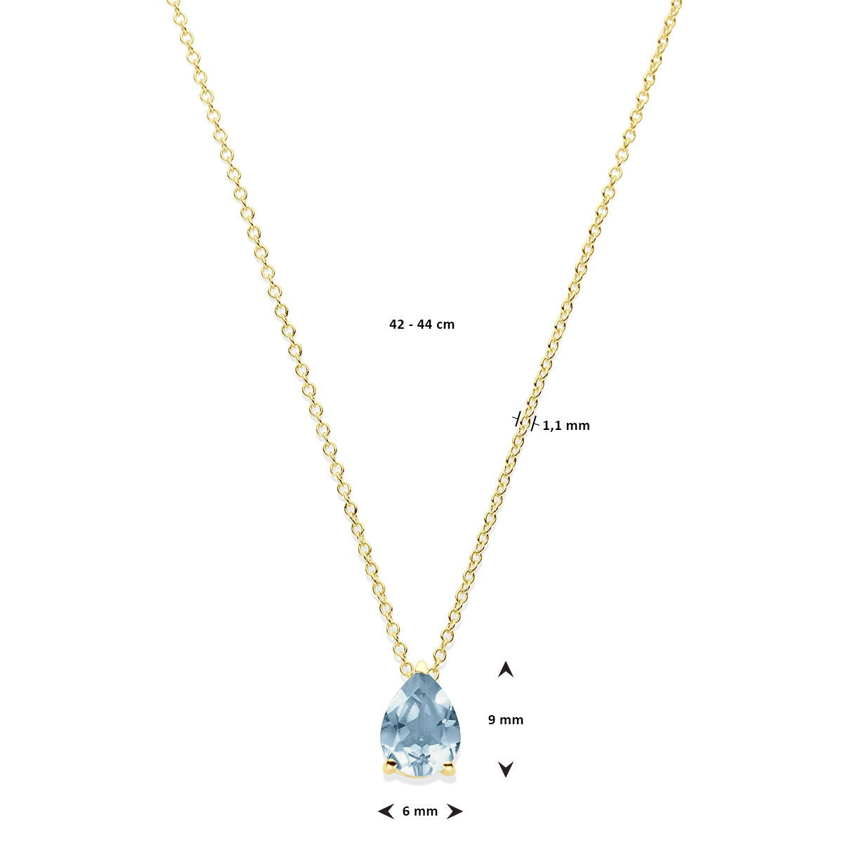 collier en or jaune 14k avec topaze bleue