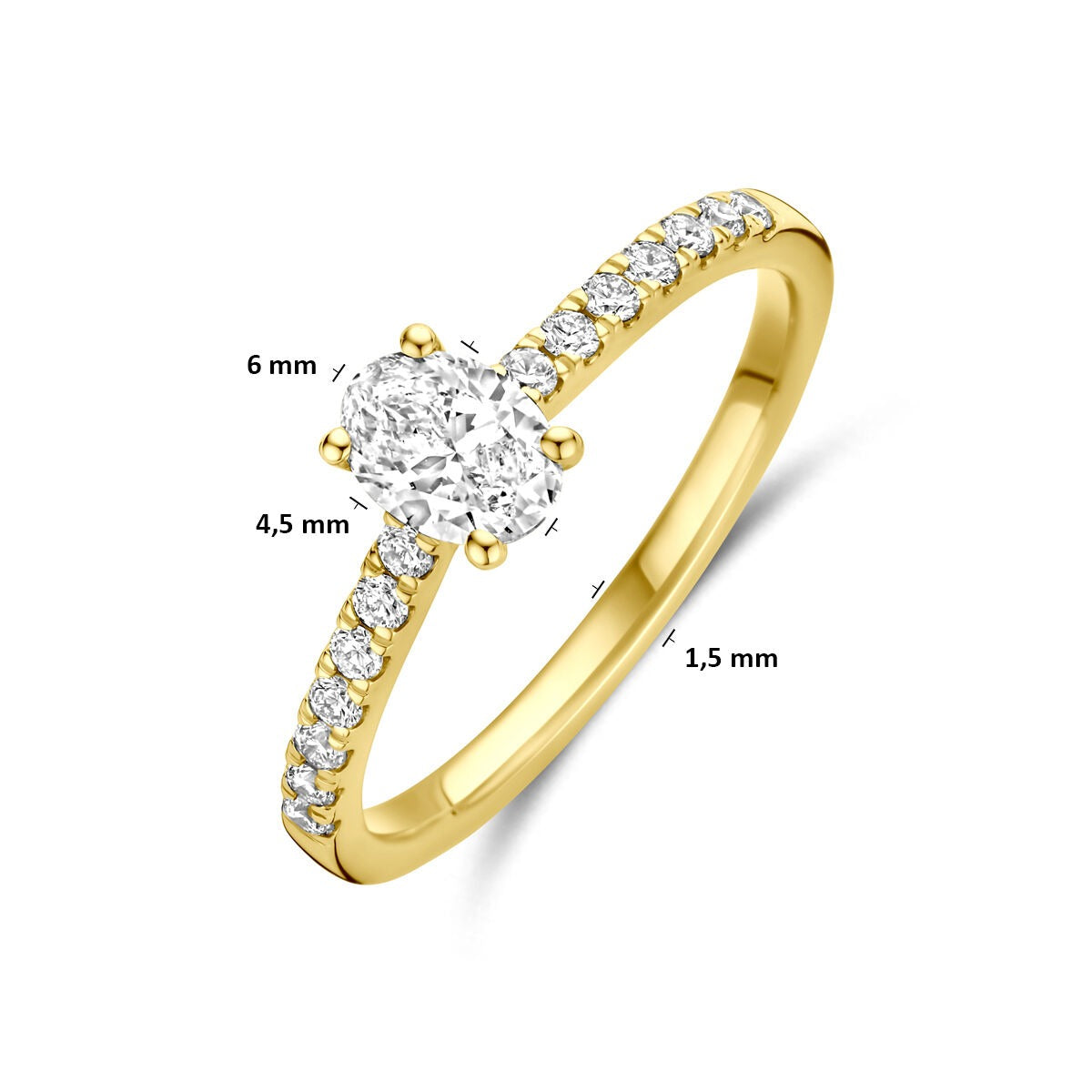 Bague en or 14k avec diamant cultivé en laboratoire - forme taille ovale
