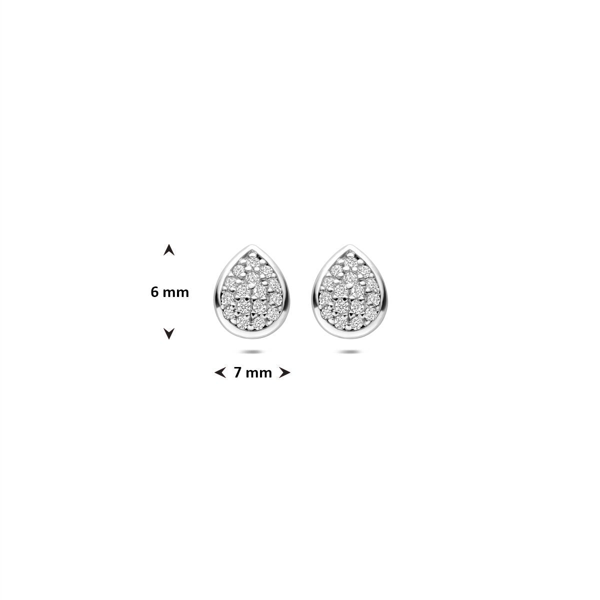 Puces d'oreilles en argent pour femme en forme de goutte avec zircone rhodié 6 mm
