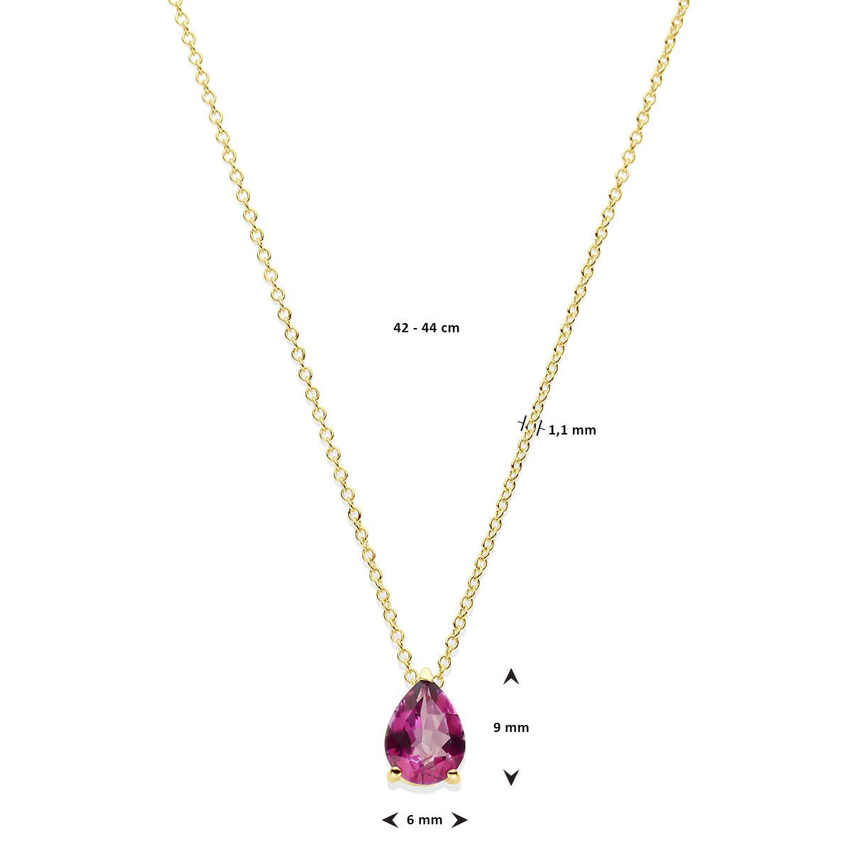 collier en or jaune 14k avec topaze rose