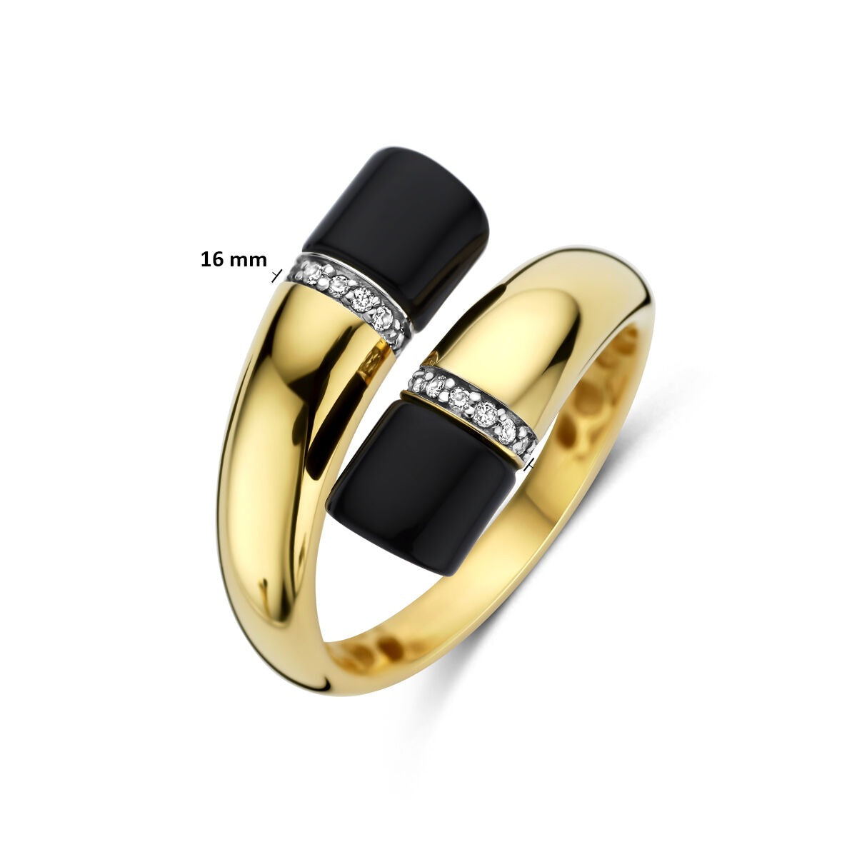 Bague pour femme en or jaune 14k avec onyx et diamant – 16 mm de large