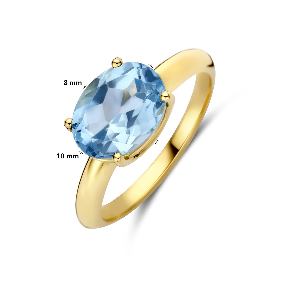 bague en or jaune 14k avec topaze bleue