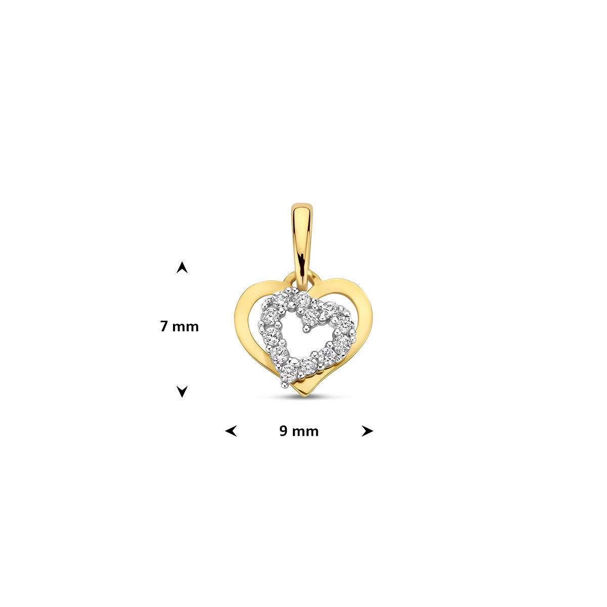 Pendentif bicolore en or avec cœur et zircone
