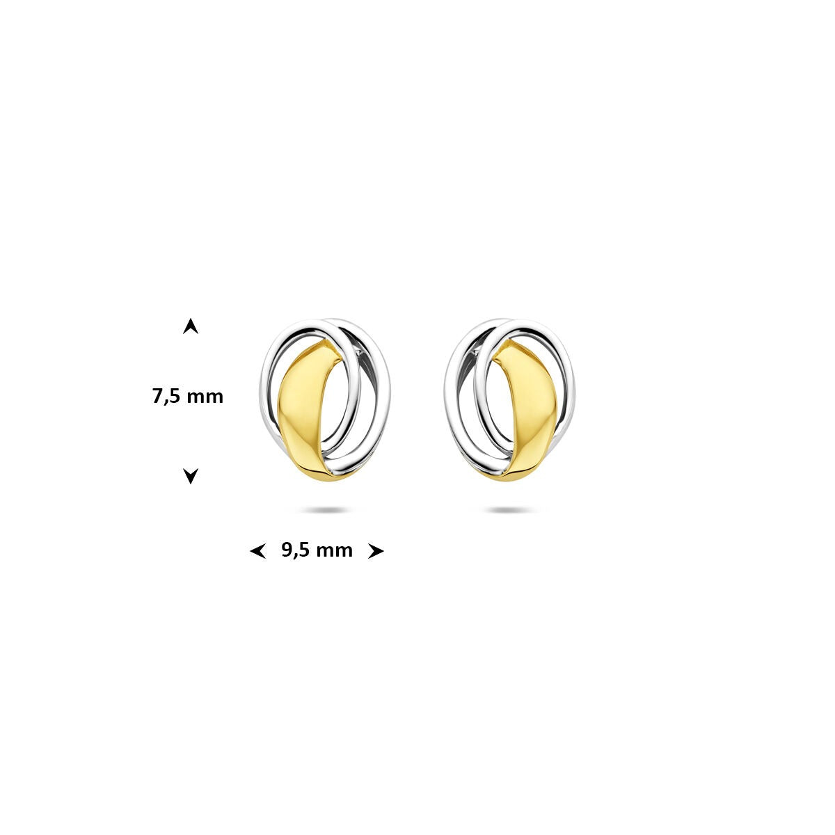 Puces d'oreilles en or – or jaune et or blanc 9k, design ovale